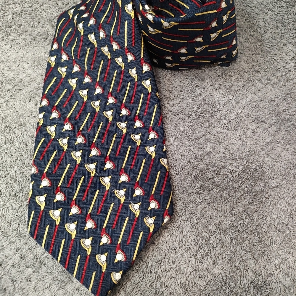 Vtg Sky Bend Country Club Necktie‎ Striped Golf Ball Clubs Made In USA